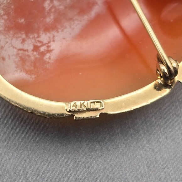 14K Yellow Gold Shell Cameo Brooch/Pendant Hand-Carved Profile 5.28g Signed LJI - Picture 6 of 11